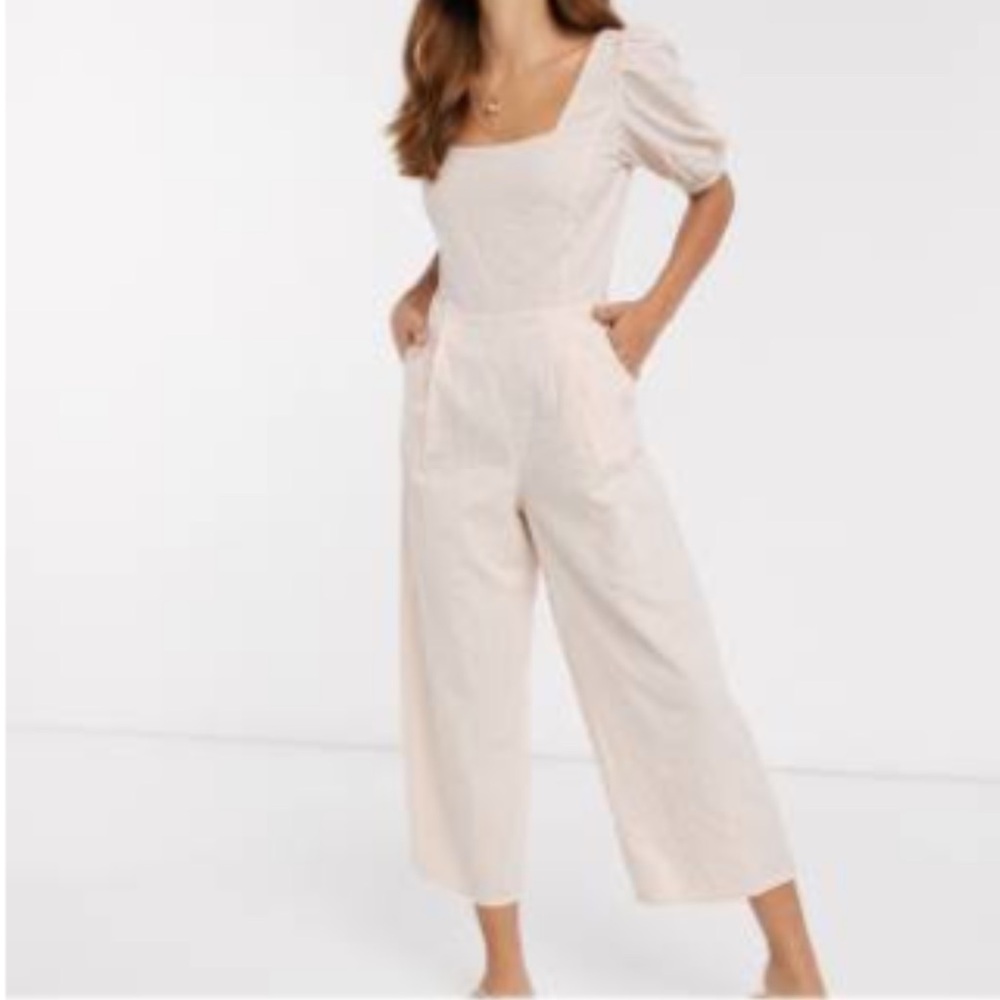 ASOS Petite blush Puff Sleeve Jumpsuit